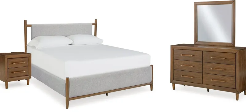 Lyncott King Upholstered Bed with Mirrored Dresser and Nightstand