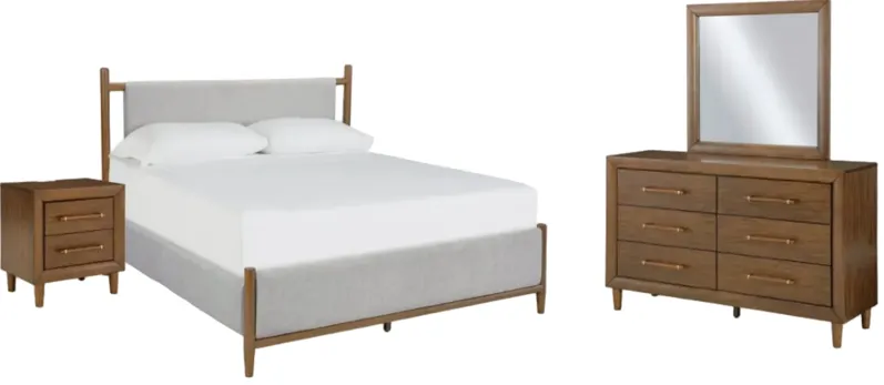 Lyncott Queen Upholstered Bed with Mirrored Dresser and Nightstand