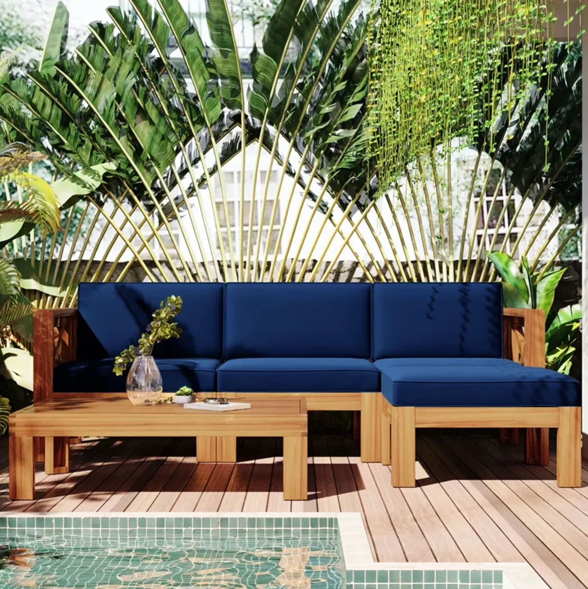 Topmax Outdoor Sectional Set Cushioned Seating Blue Mid In Mod ...