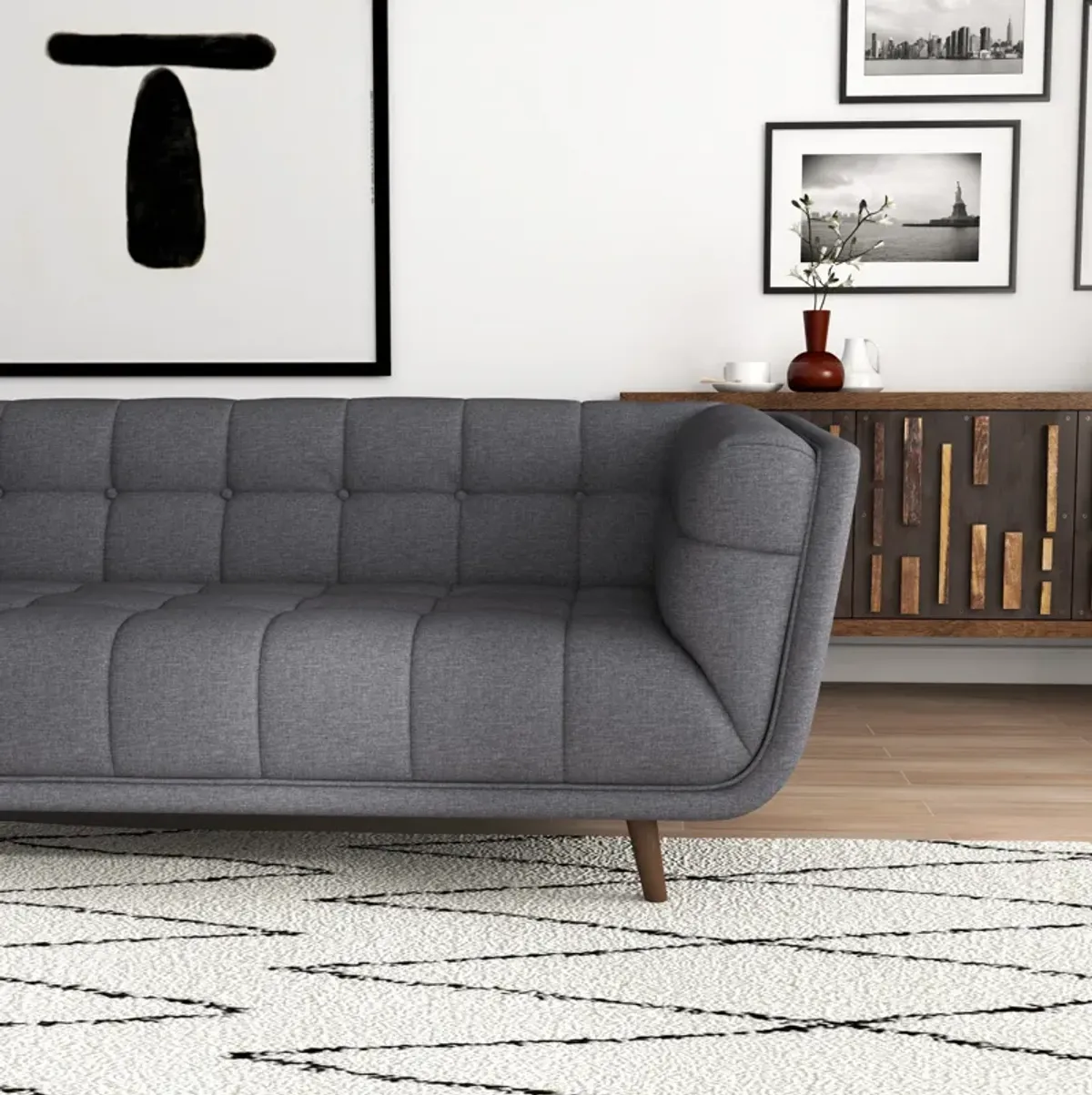 Kano Dark Grey Fabric Sectional Sofa Left Facing Chaise