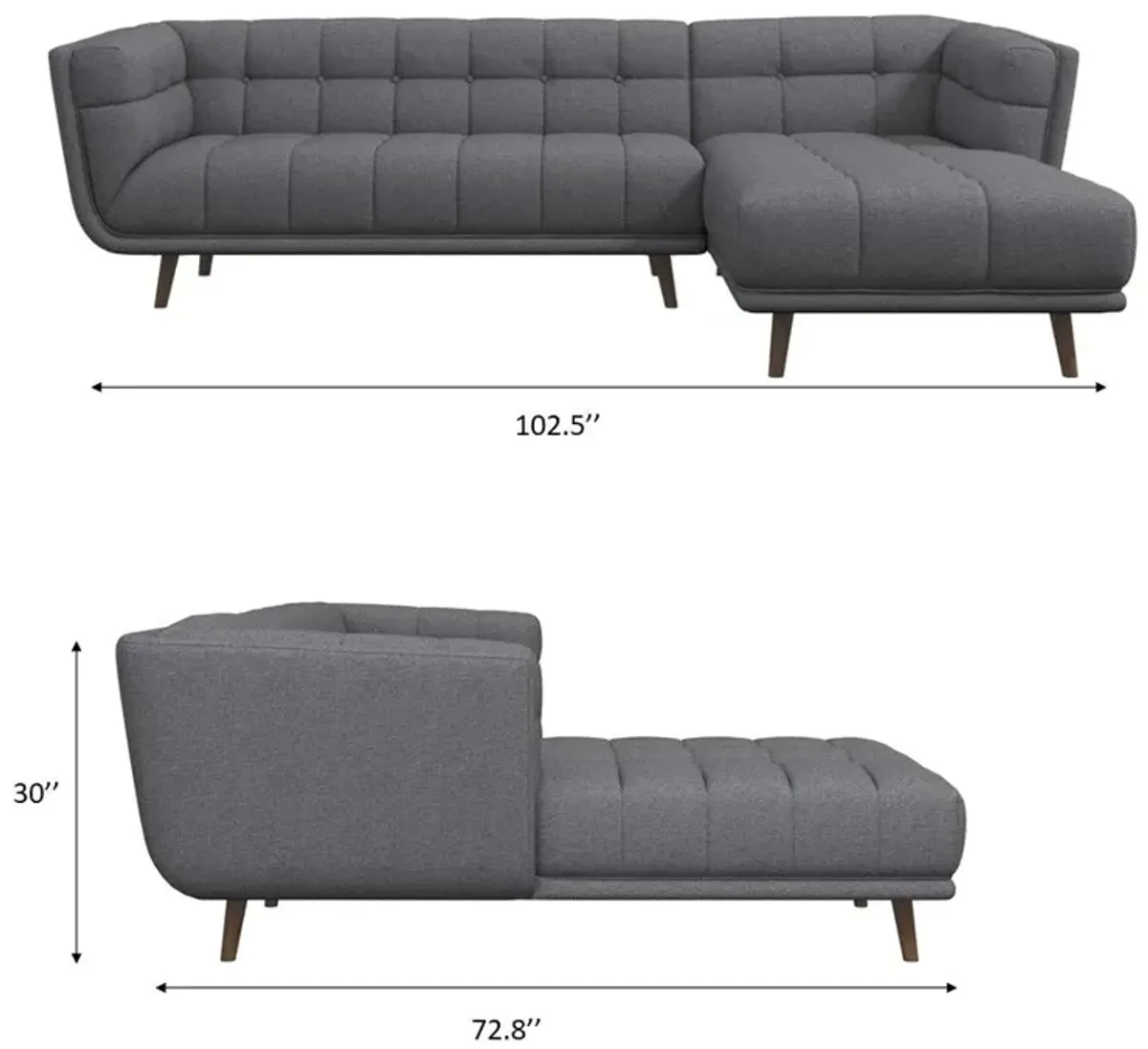 Kano Dark Grey Fabric Sectional Sofa Left Facing Chaise