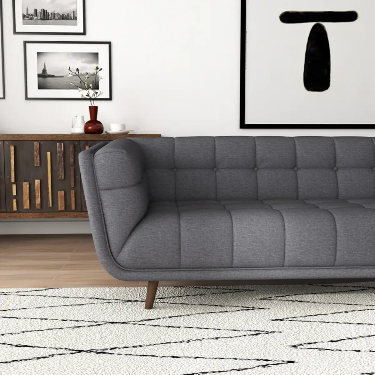 Kano Dark Grey Linen Sectional Sofa Right Facing Chaise