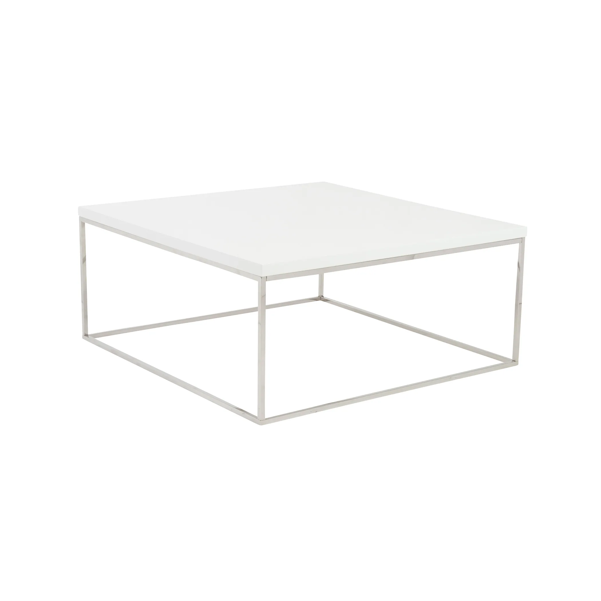 Teresa Square Coffee Table in White with Polished Stainless Steel Base