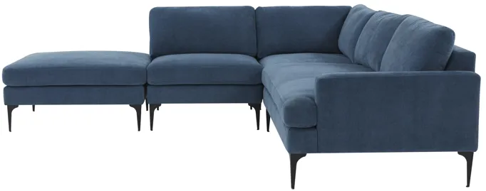 Serena Blue Velvet Large LAF Chaise Sectional with Black Legs