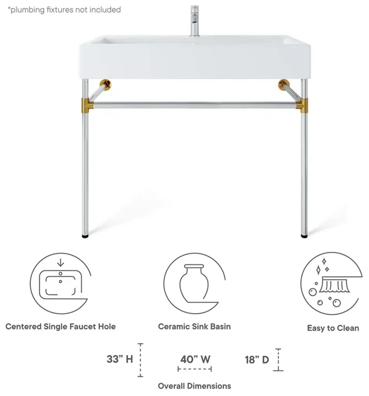 Redeem 40" Silver Stainless Steel Wall-Mount Bathroom Vanity