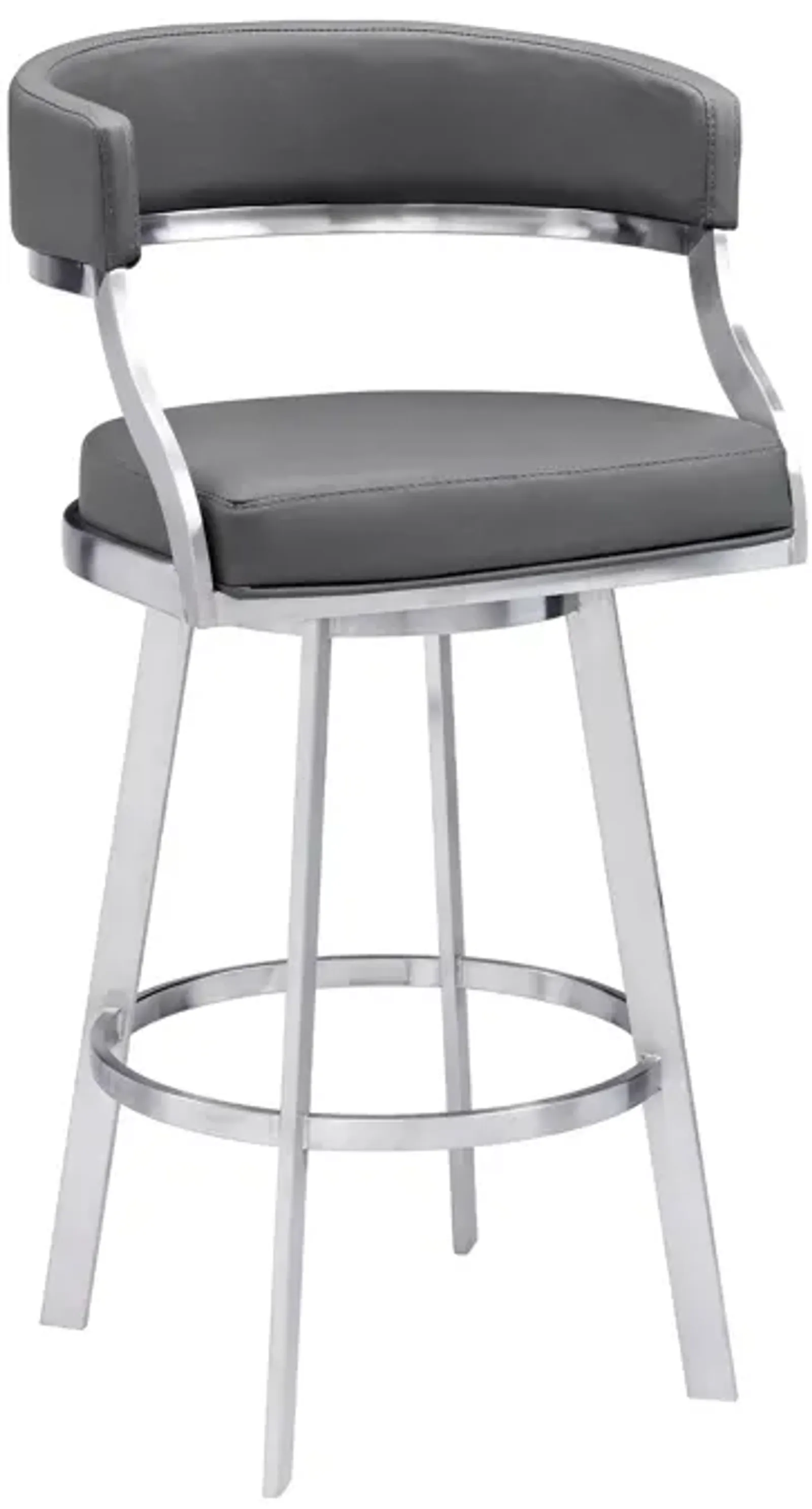 Saturn 30" Bar Height Swivel Grey Faux Leather and Brushed Stainless Steel Bar Stool