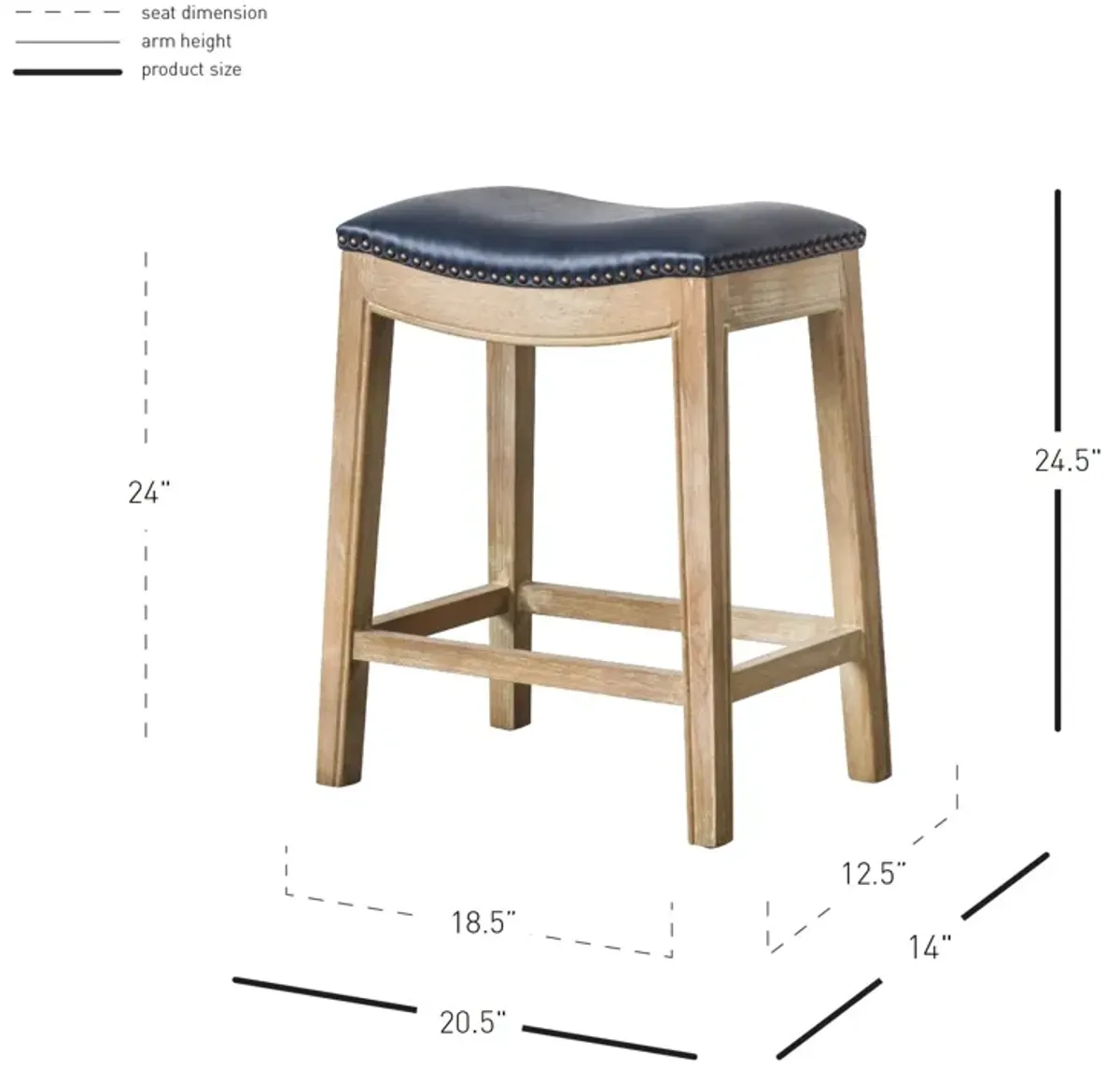 Elmo KD Bonded Leather Counter Stool Weathered Smoke Legs, Vintage Blue