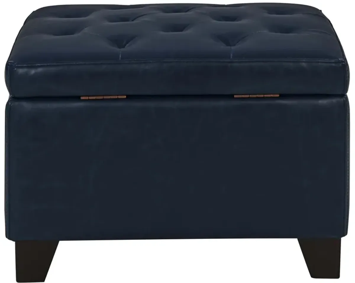 julian rectangular bonded leather storage ottoman, vintage blue