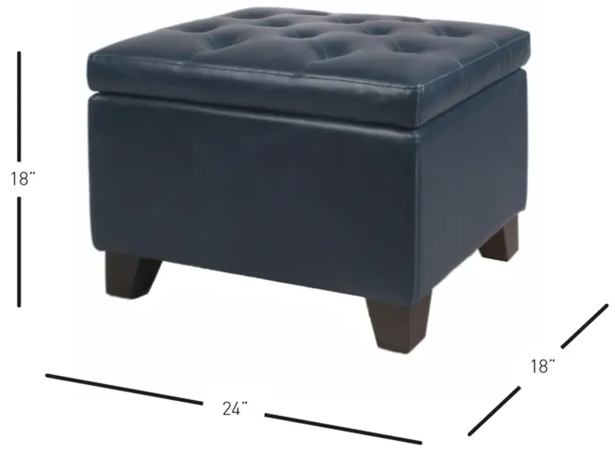 julian rectangular bonded leather storage ottoman, vintage blue