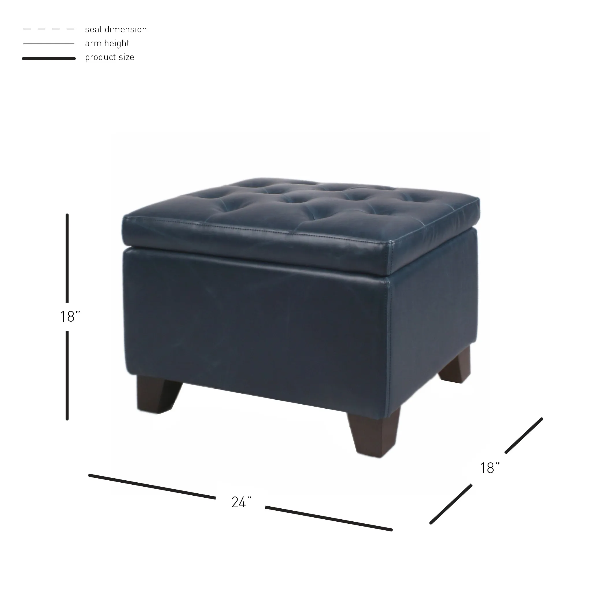 julian rectangular bonded leather storage ottoman, vintage blue