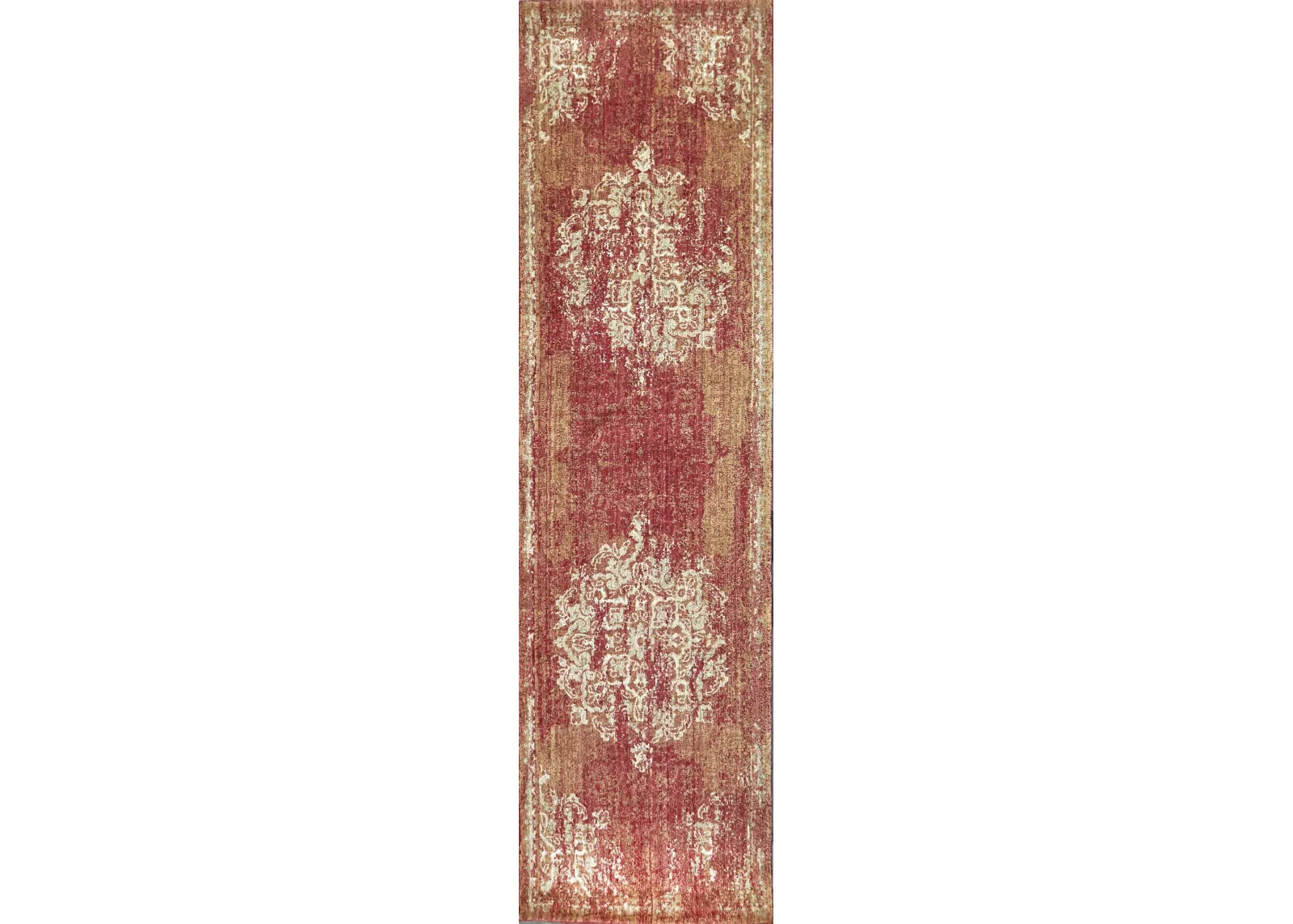 Gossamer Red Medallion Distress 100% New Zealand Wool 2'6" x 8' Runner Rug