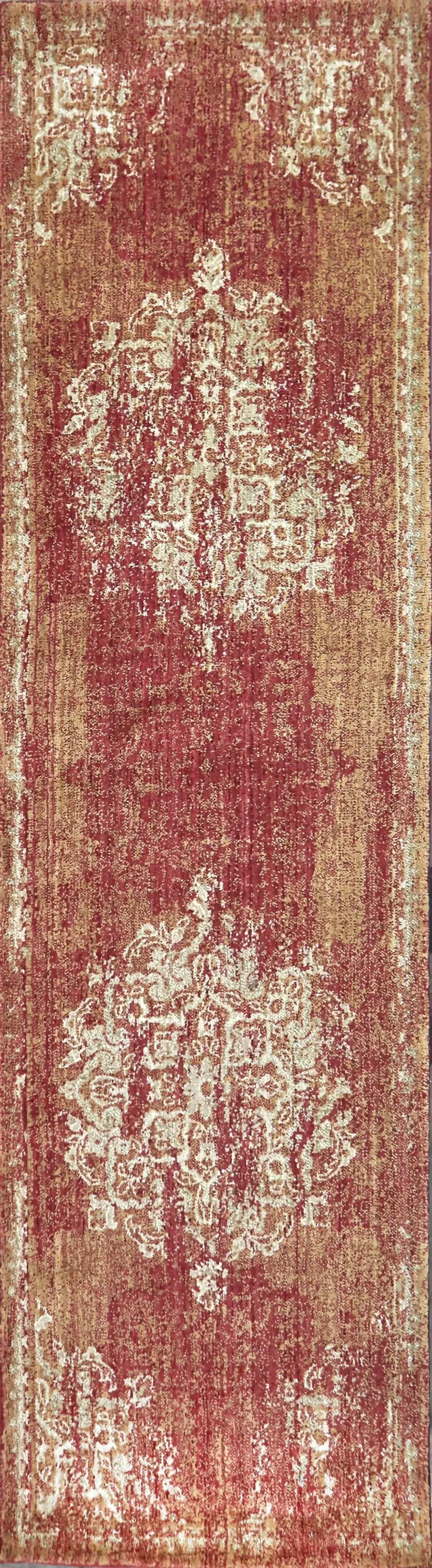 Gossamer Red Medallion Distress 100% New Zealand Wool 2'6" x 8' Runner Rug