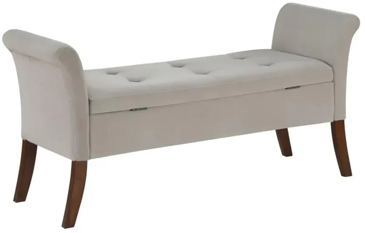 Farrah Upholstered Rolled Arms Storage Bench Beige and Brown