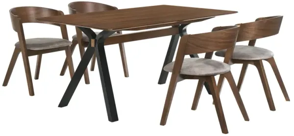 Laredo and Jackie 5 Piece Walnut Rectangular Dining Set