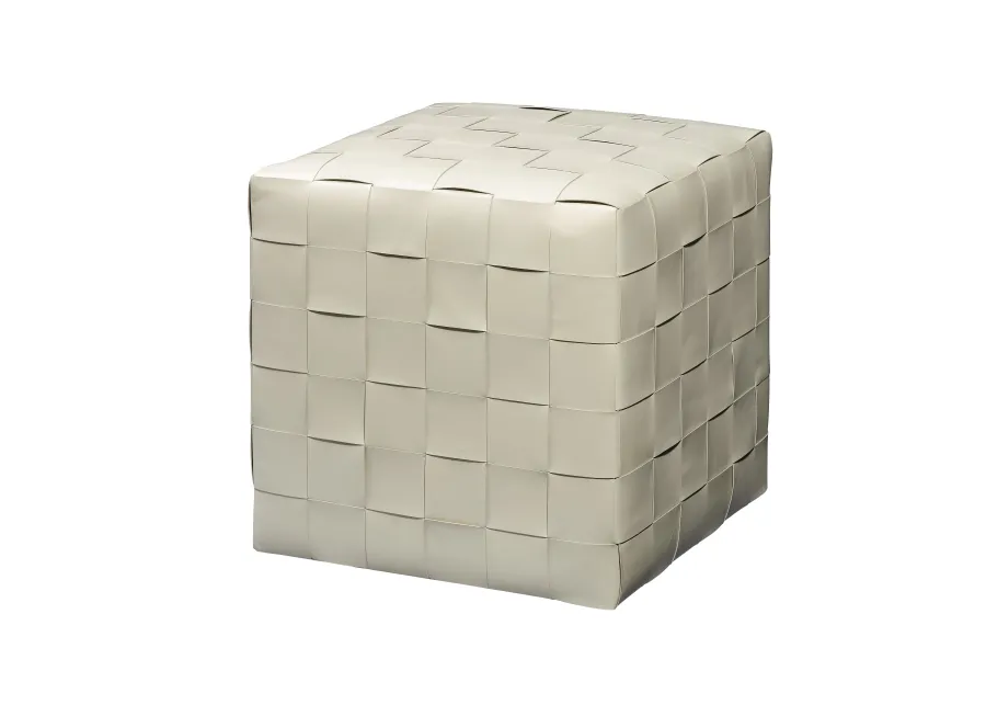 Woven Leather Ottoman, White