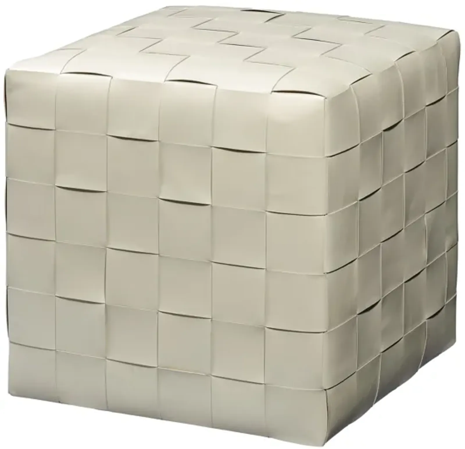 Woven Leather Ottoman, White