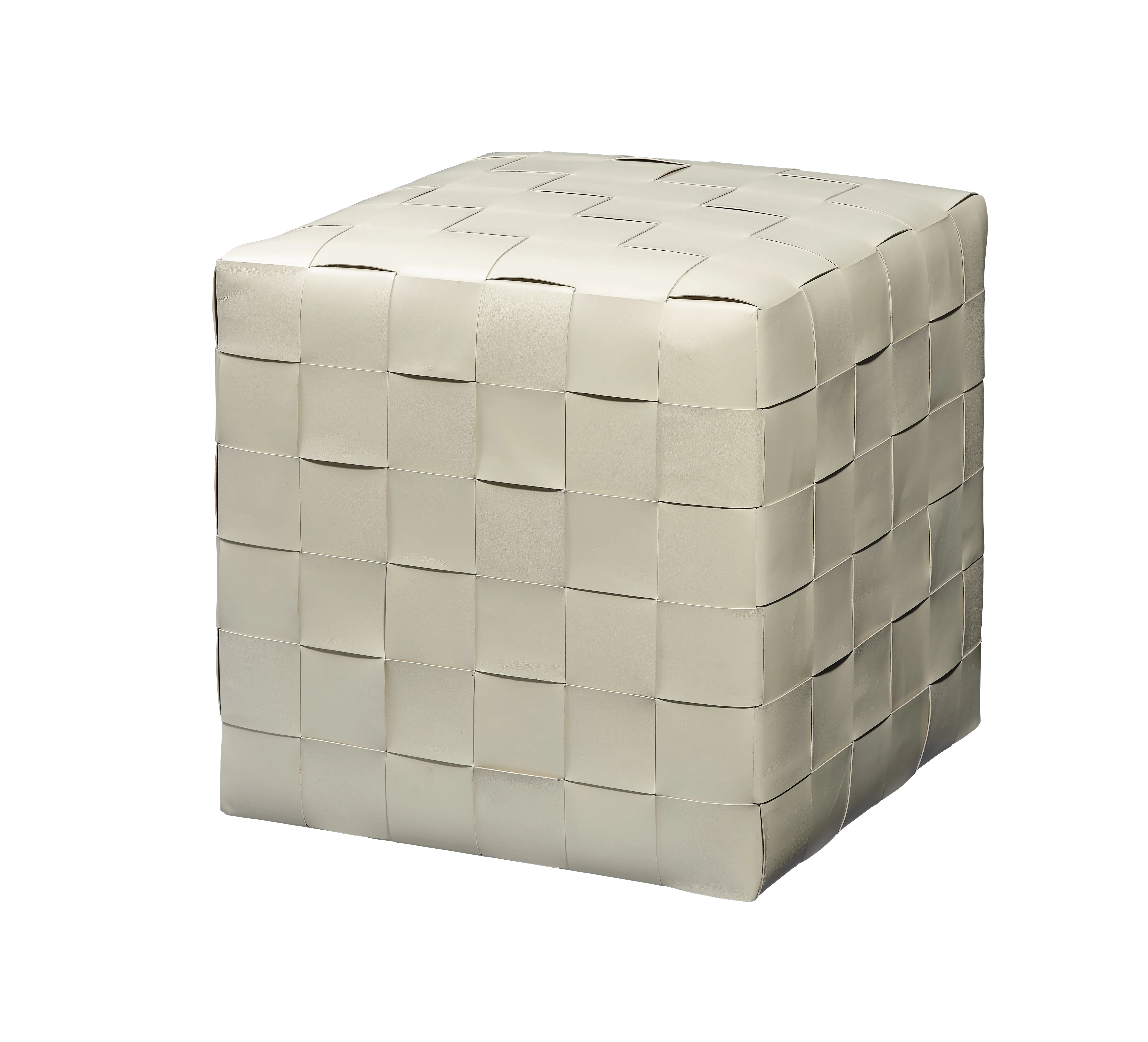 Woven Leather Ottoman, White