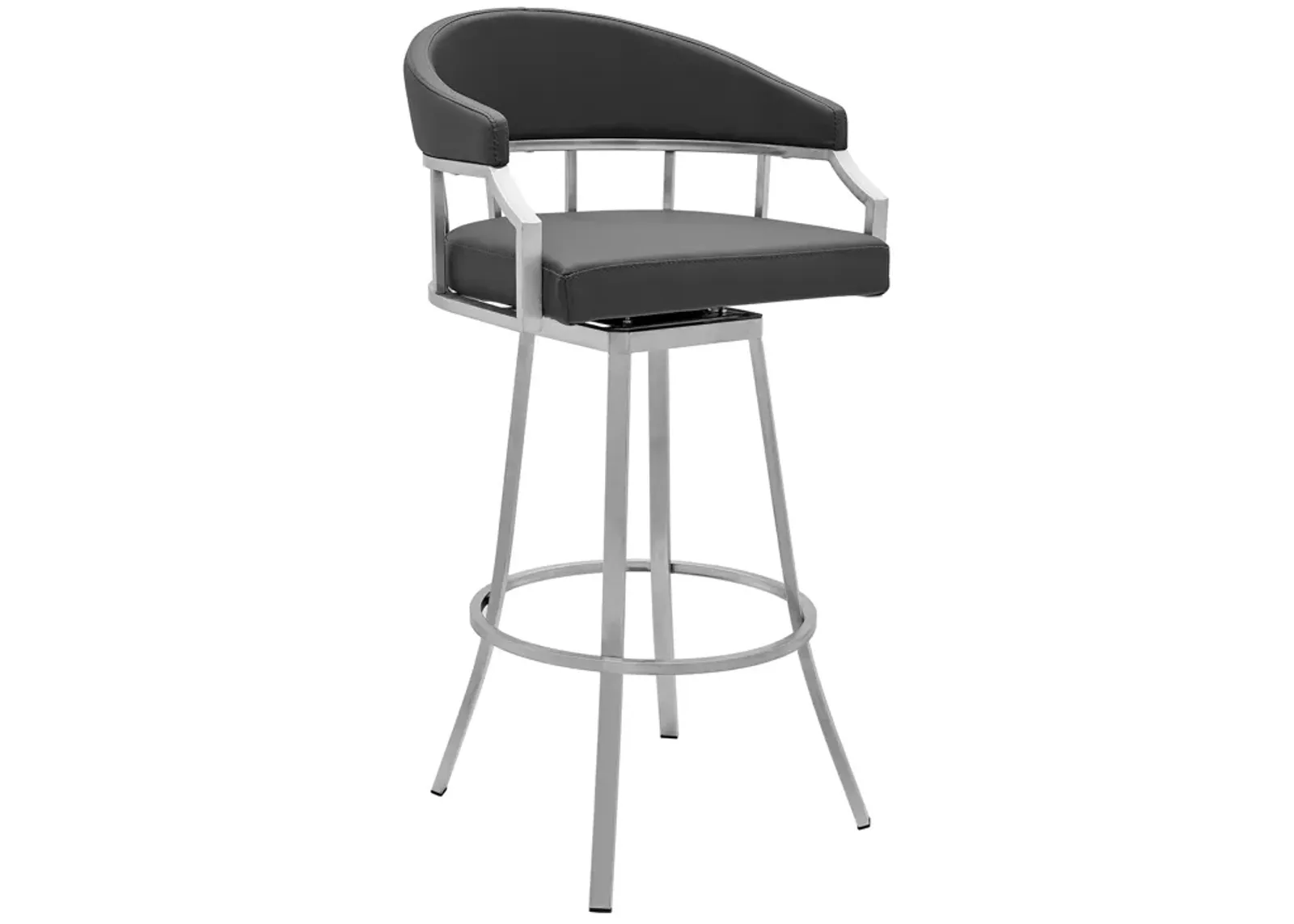 Palmdale Swivel Modern Faux Leather Bar and Counter Stool in Brushed Stainless Steel Finish