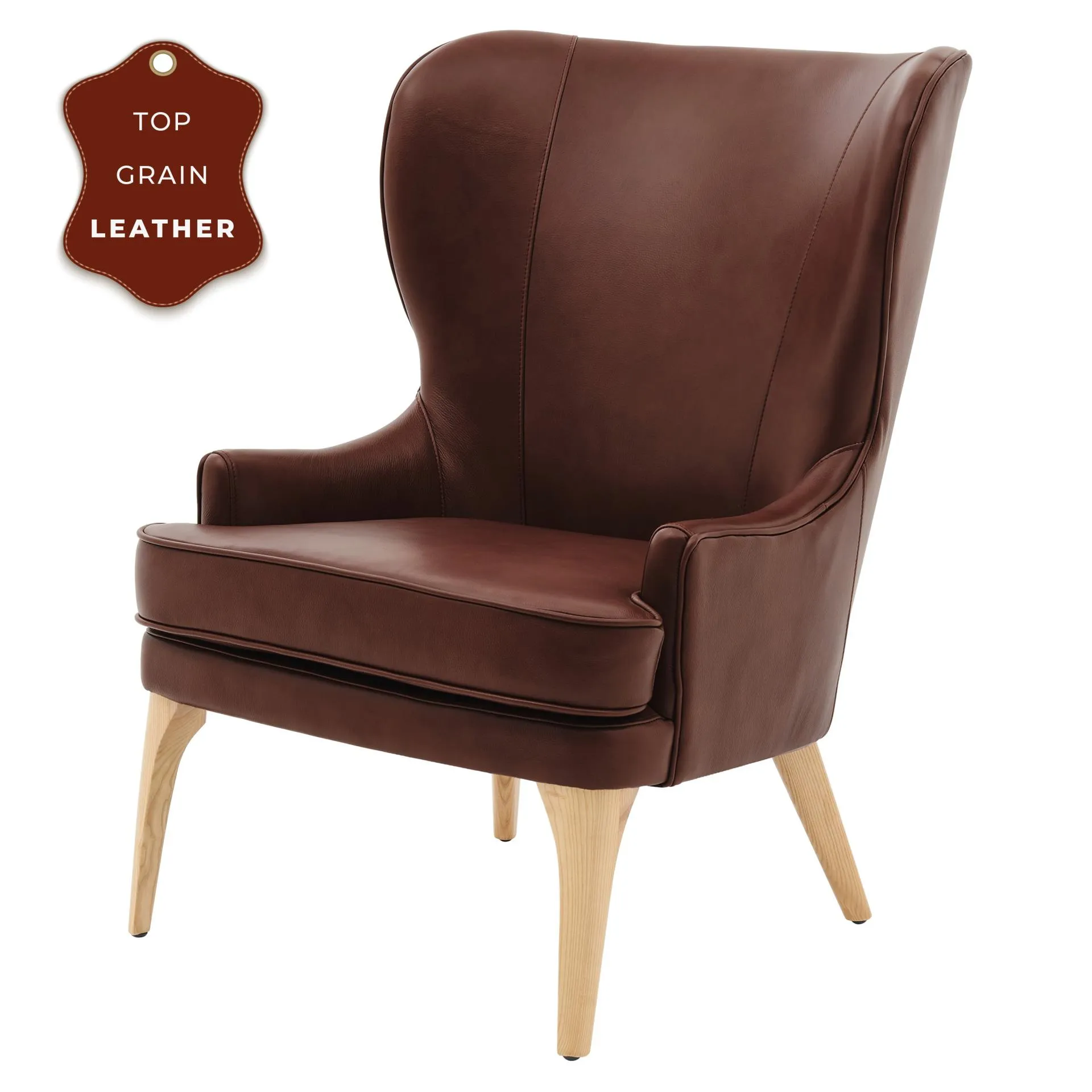 bjorn kd top grain leather accent chair, garrett brown