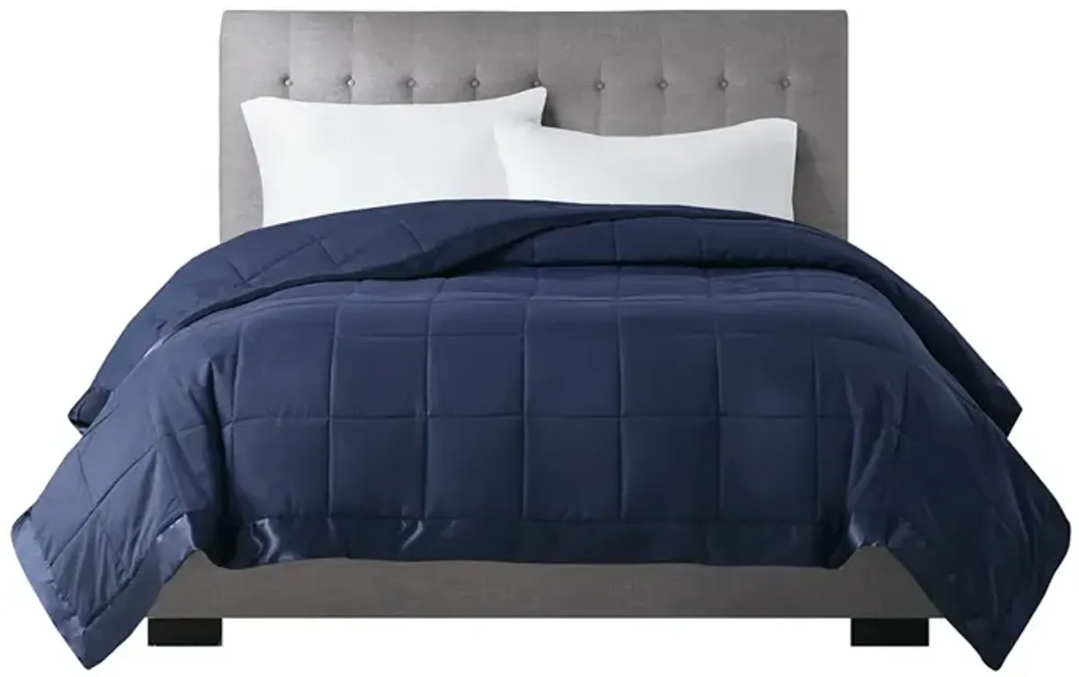 Madison Park Windom Navy Lightweight Down Alternative Blanket with Satin Trim