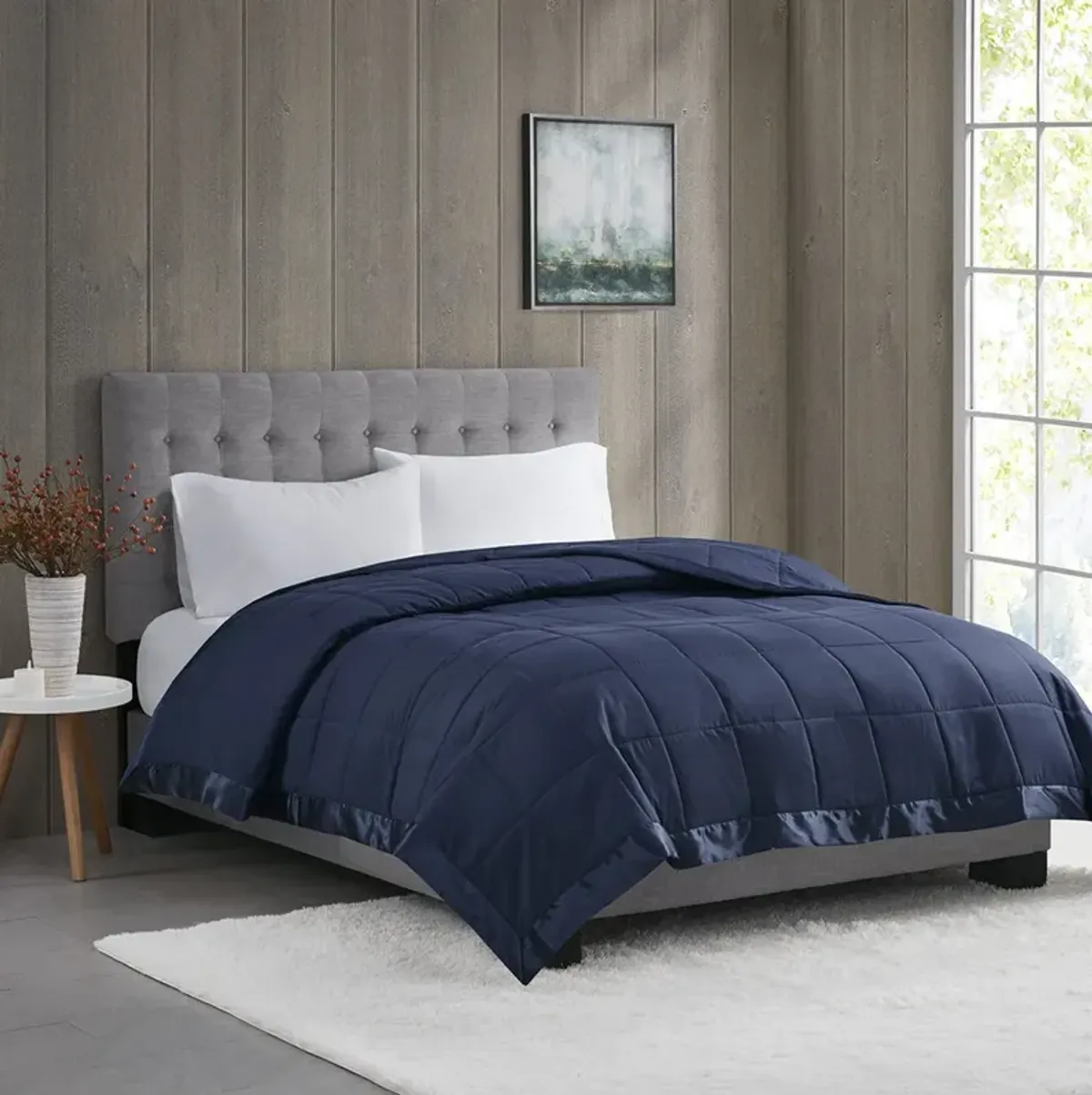 Madison Park Windom Navy Lightweight Down Alternative Blanket with Satin Trim