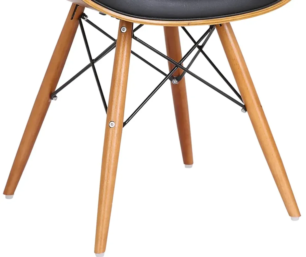 Cassie Mid-Century Dining Chair in Walnut Wood and Black Faux Leather