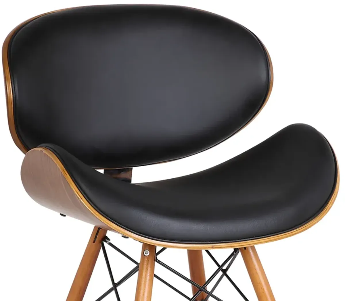 Cassie Mid-Century Dining Chair in Walnut Wood and Black Faux Leather