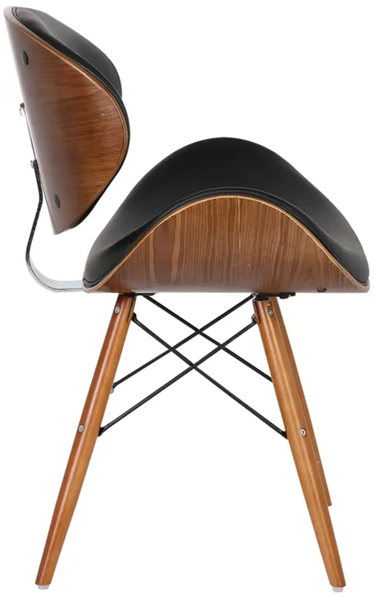 Cassie Mid-Century Dining Chair in Walnut Wood and Black Faux Leather