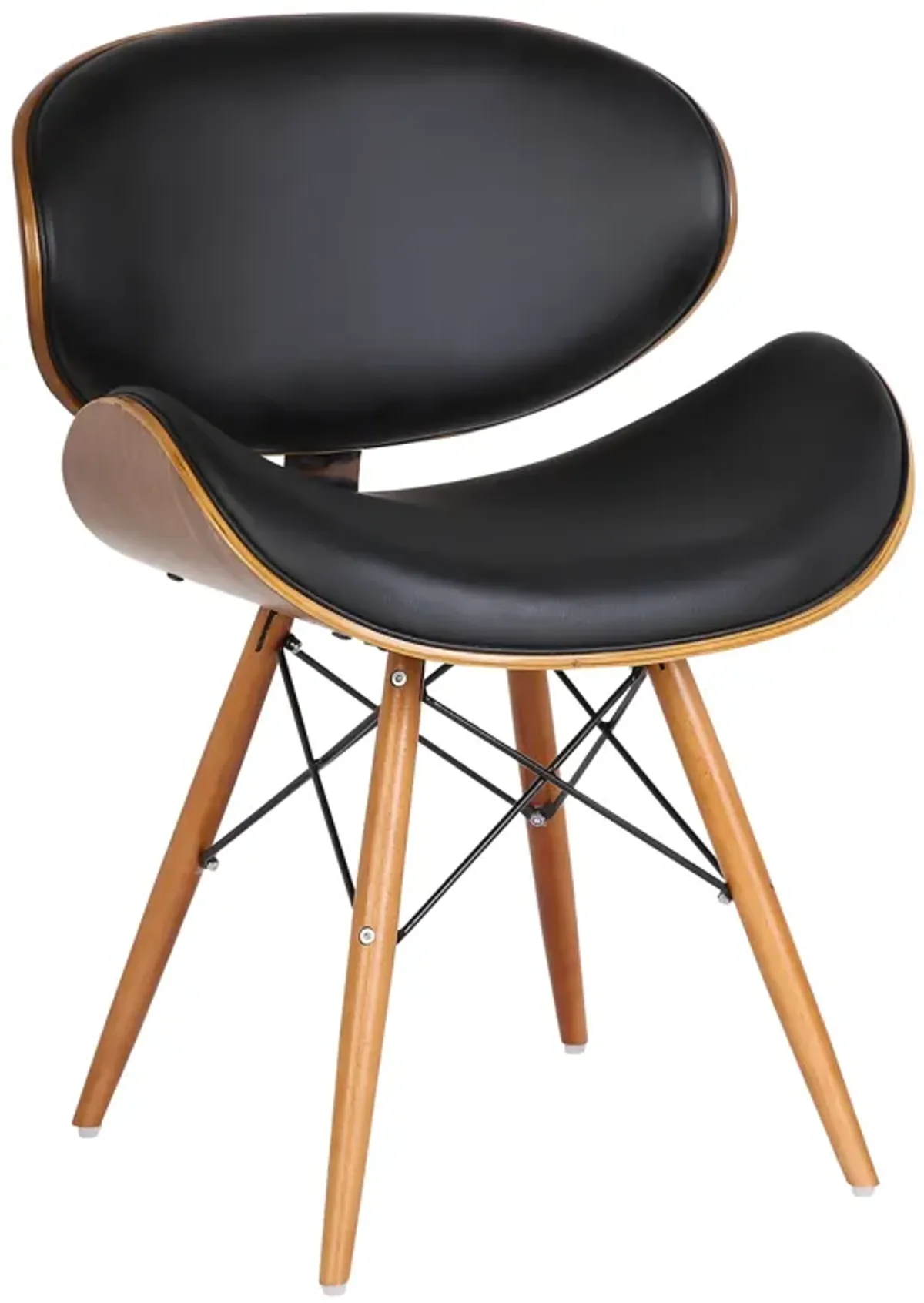 Cassie Mid-Century Dining Chair in Walnut Wood and Black Faux Leather