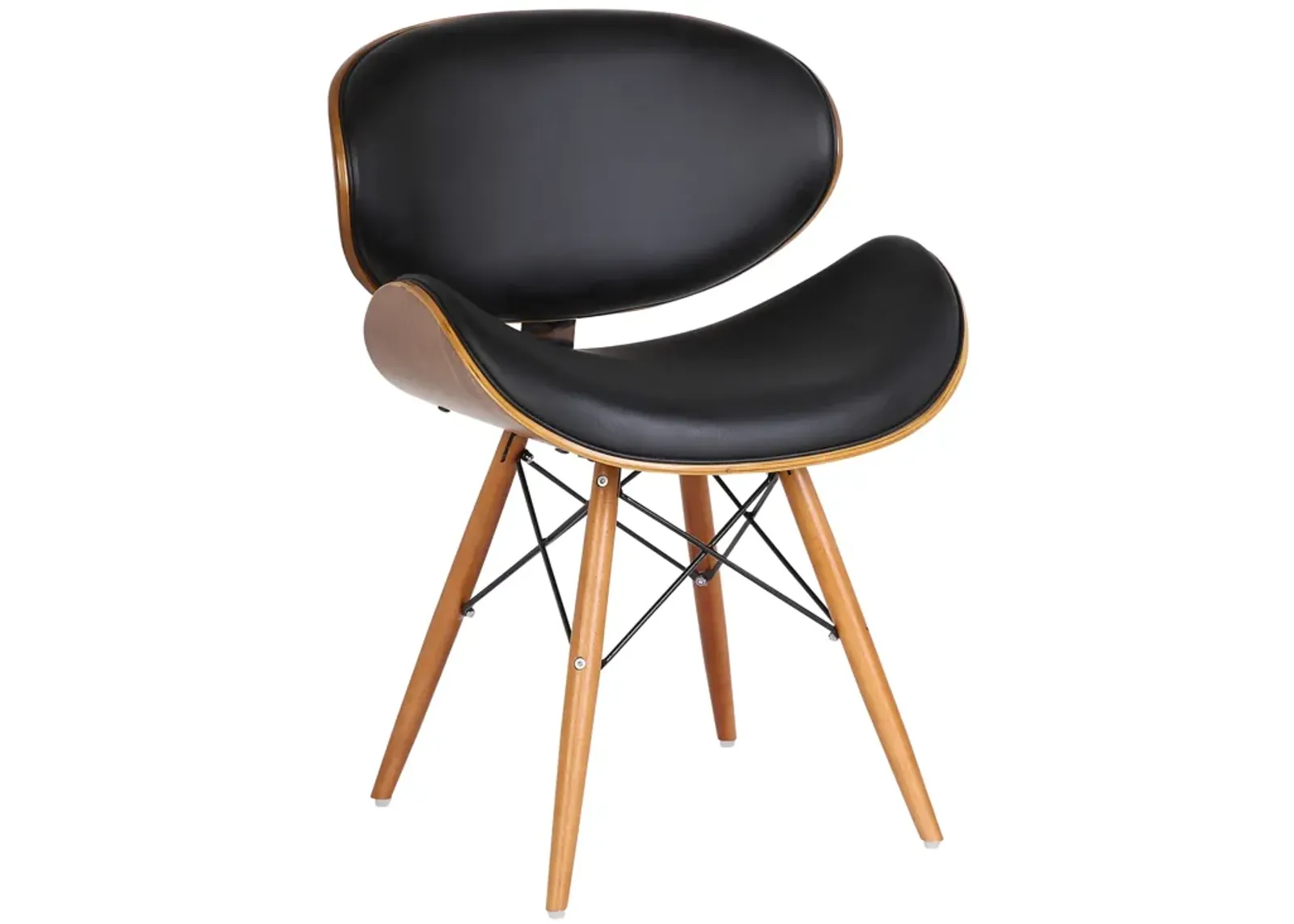 Cassie Mid-Century Dining Chair in Walnut Wood and Black Faux Leather