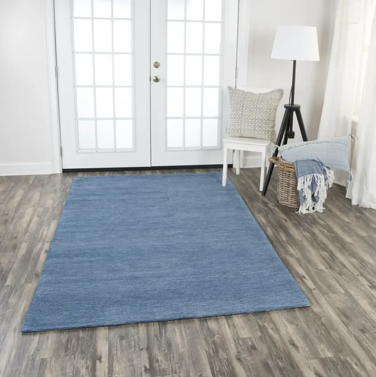 Fifth Avenue Blue Solid Wool 9'x12' Rectangle Rug