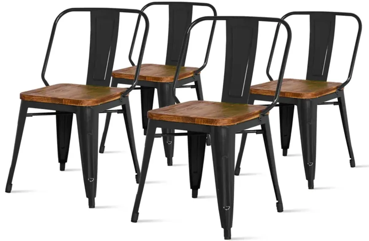 Brian Metal Dining Side Chair Wood Seat, Black (Set of 4)