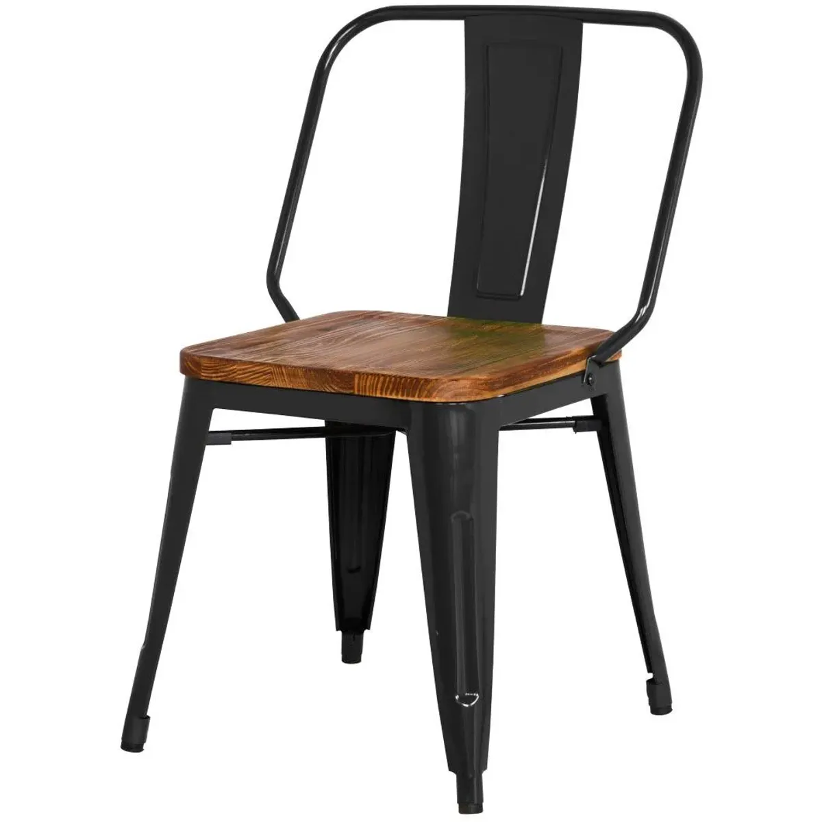 Brian Metal Dining Side Chair Wood Seat, Black (Set of 4)