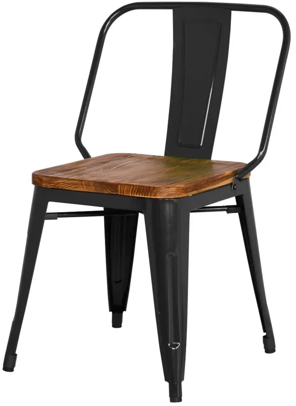 Brian Metal Dining Side Chair Wood Seat, Black (Set of 4)