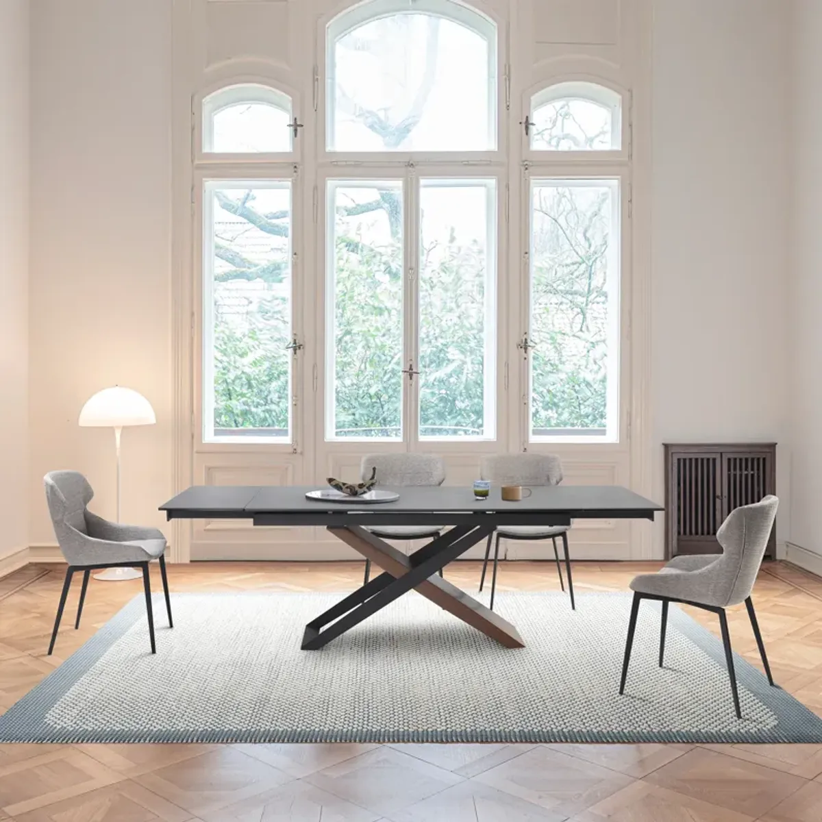 Milena Kenna 5 Piece Dining Set with Gray Fabric Chairs