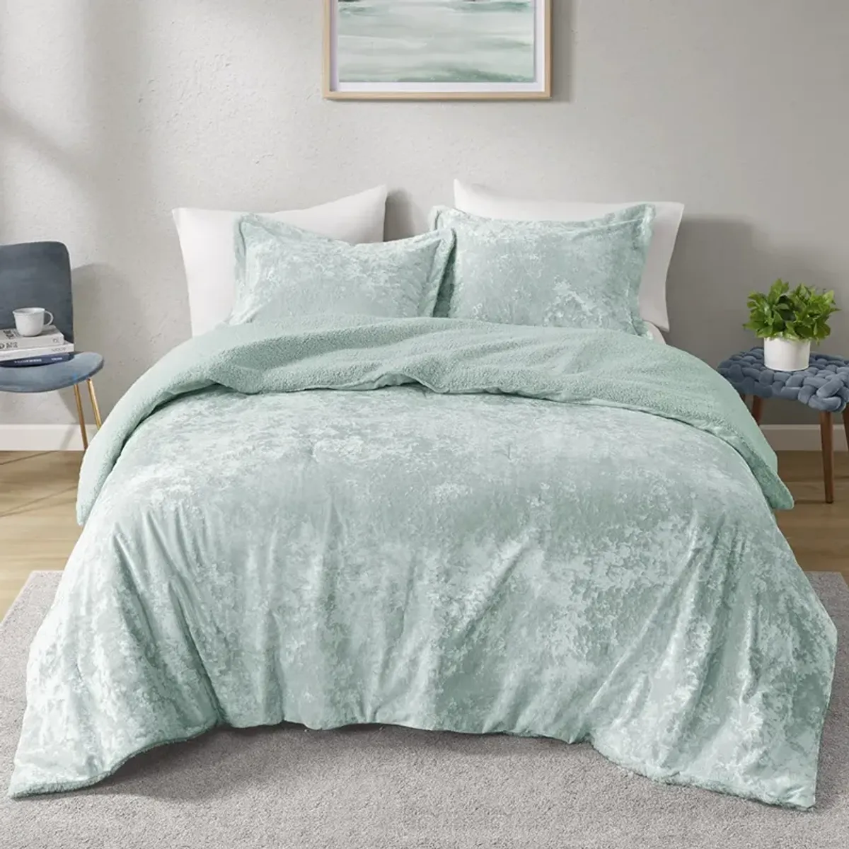 Crushed Velvet Sherpa Reversible Comforter Set