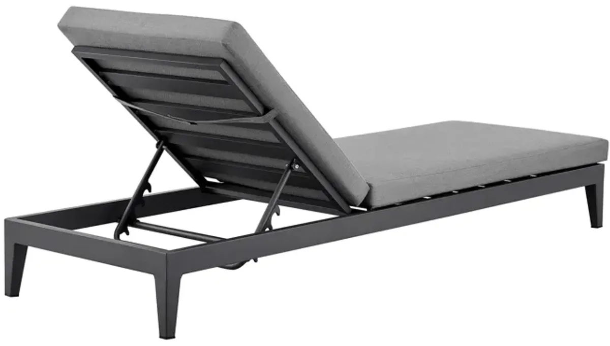 Argiope Outdoor Patio Adjustable Chaise Lounge Chair in Aluminum with Gray Cushions