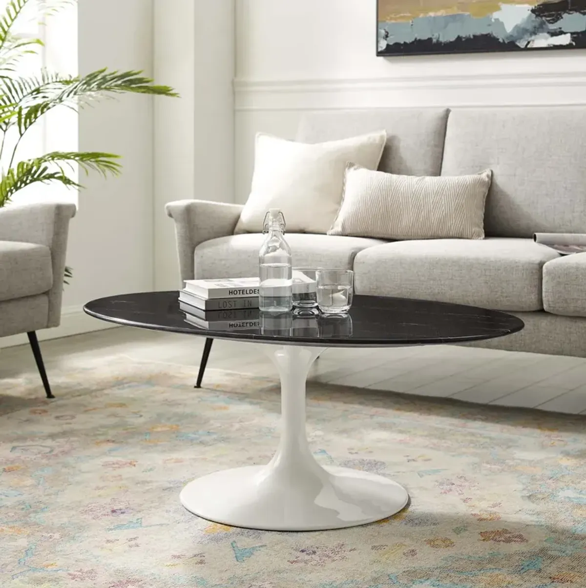 Lippa 42" Oval Artificial Marble Coffee Table