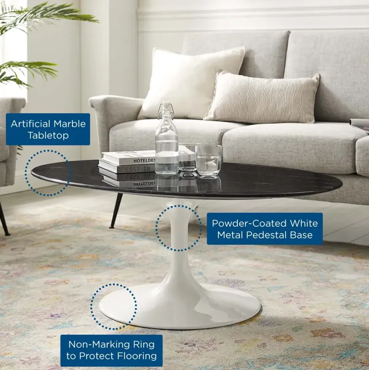 Lippa 42" Oval Artificial Marble Coffee Table