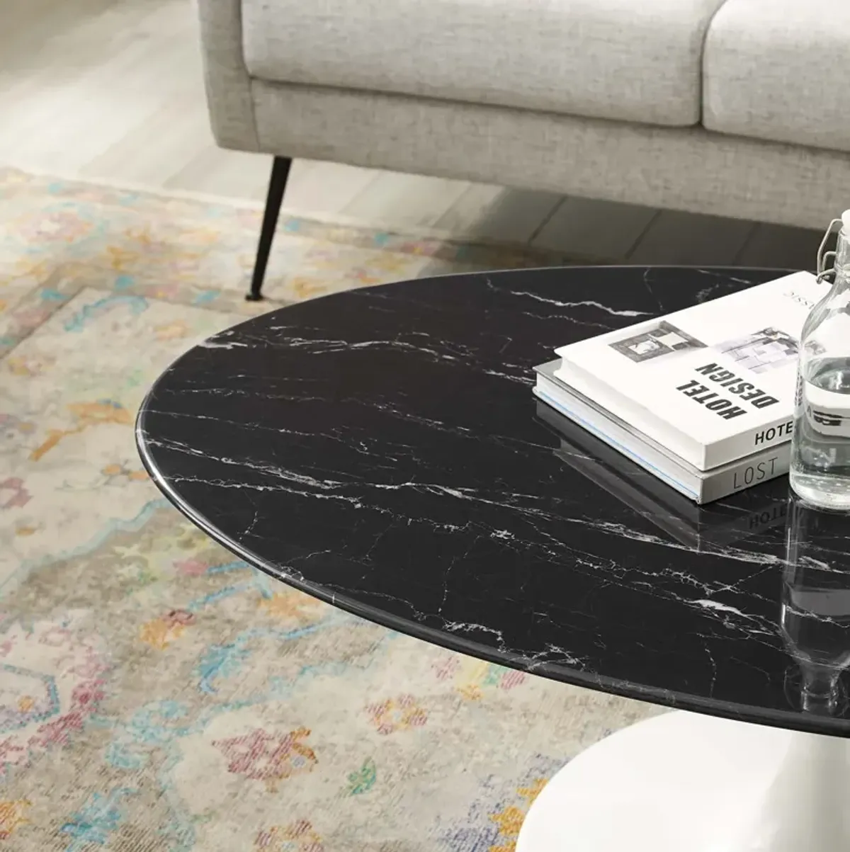 Lippa 42" Oval Artificial Marble Coffee Table