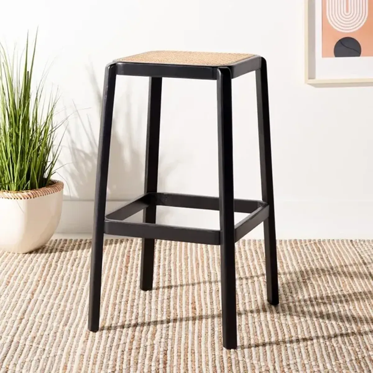 SILUS BACKLESS CANE BAR STOOL