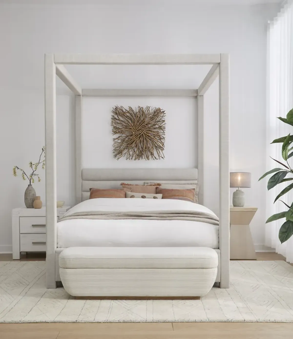 Rockford Full-size Upholstered Canopy Bed in Turtle Dove Linen