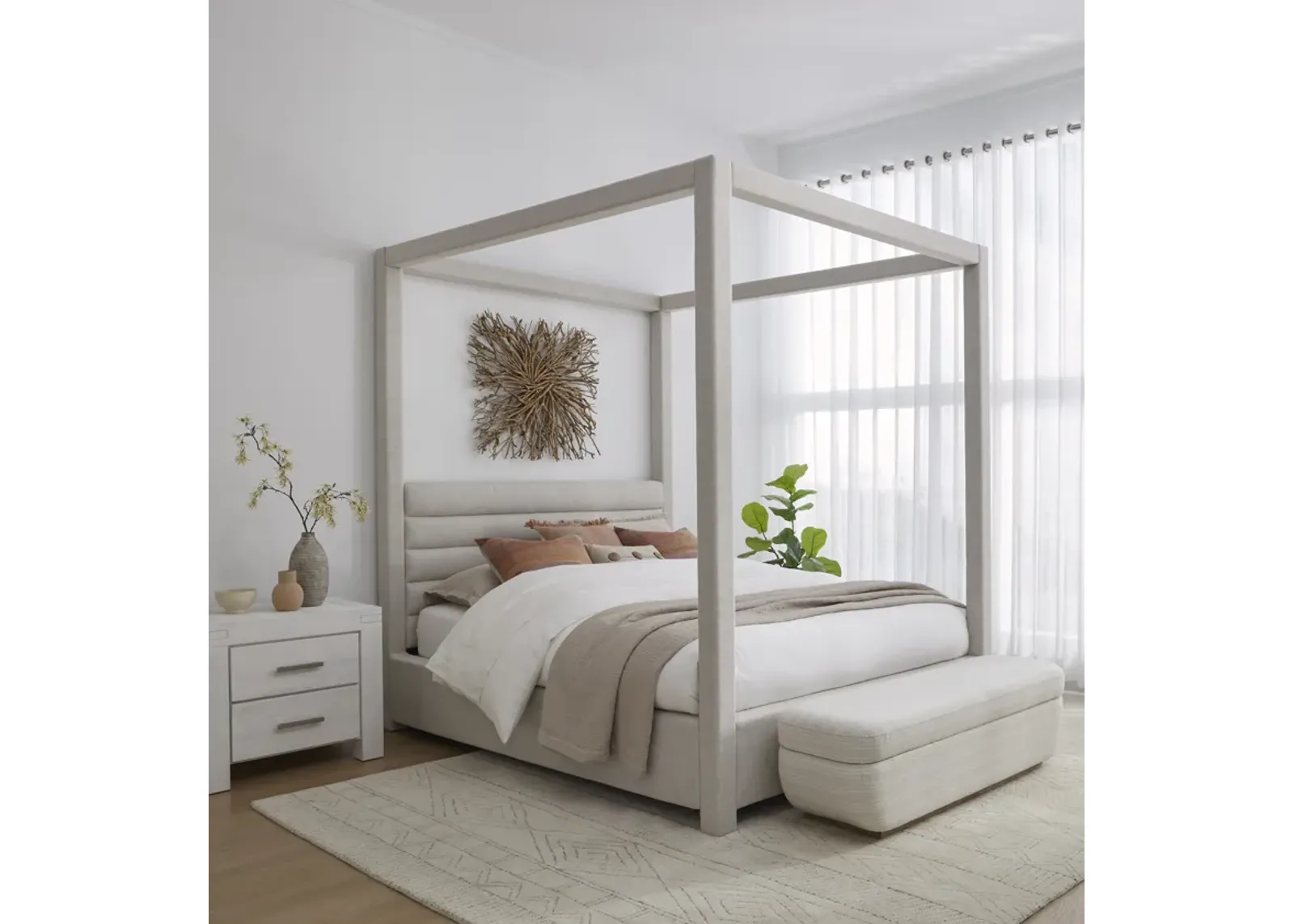 Rockford Full-size Upholstered Canopy Bed in Turtle Dove Linen