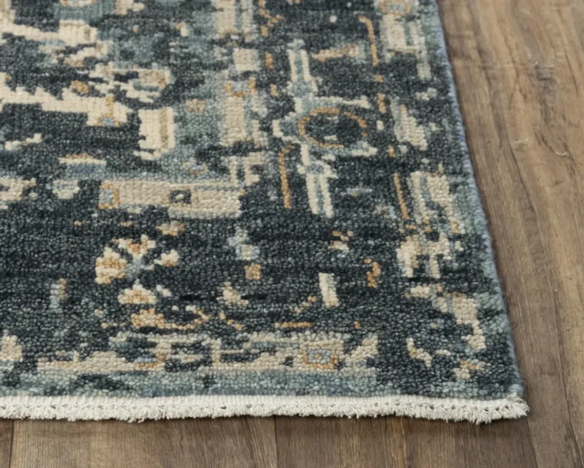 Belmont Blue  Hand Spun Wool 2' x 3'  Rectangle Rug