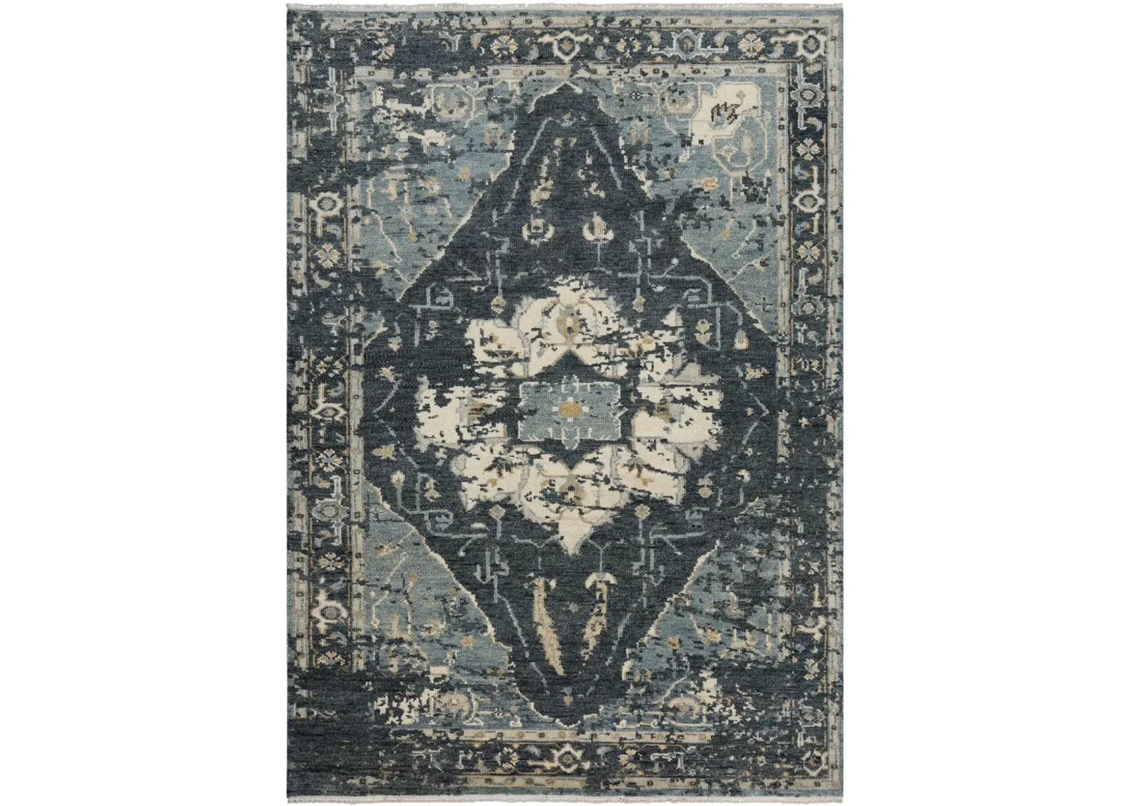 Belmont Blue  Hand Spun Wool 2' x 3'  Rectangle Rug