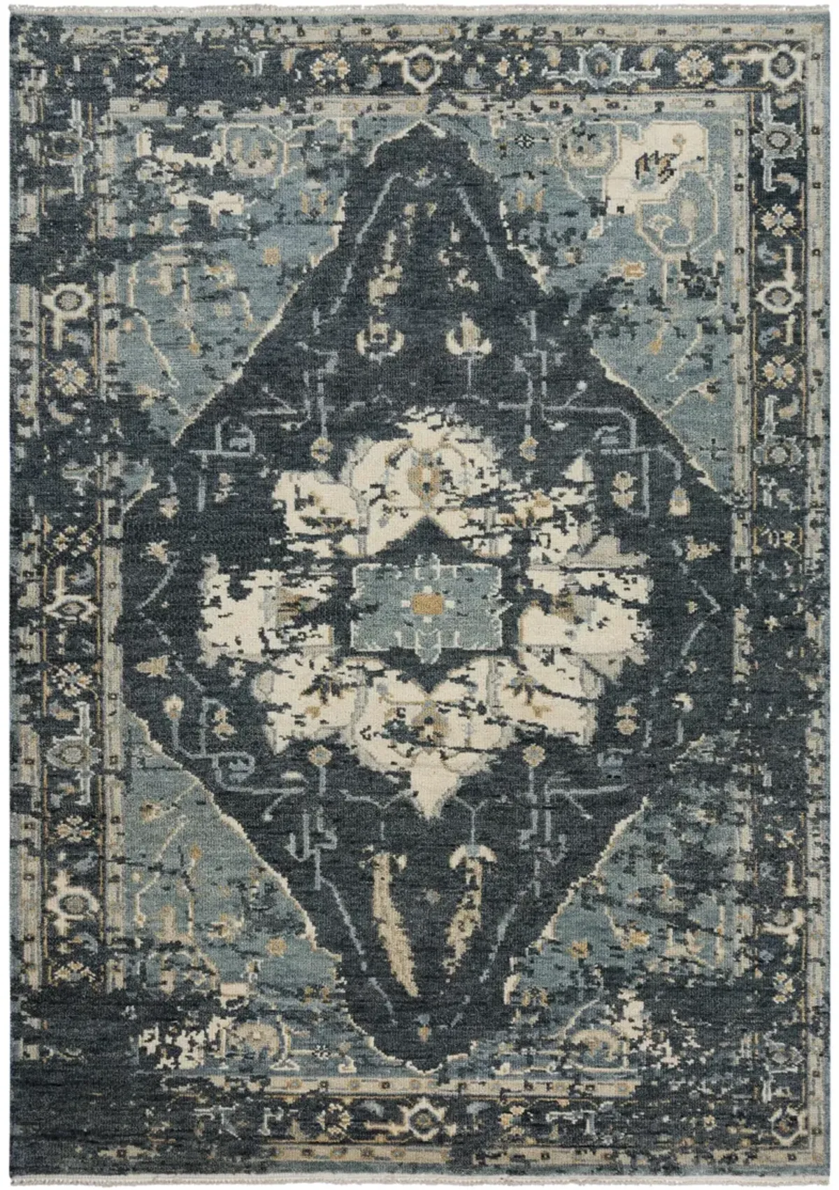 Belmont Blue  Hand Spun Wool 2' x 3'  Rectangle Rug