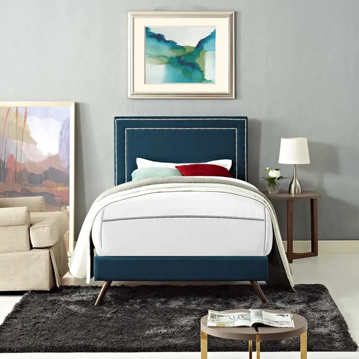 Virginia Twin Fabric Platform Bed with Round Splayed Legs