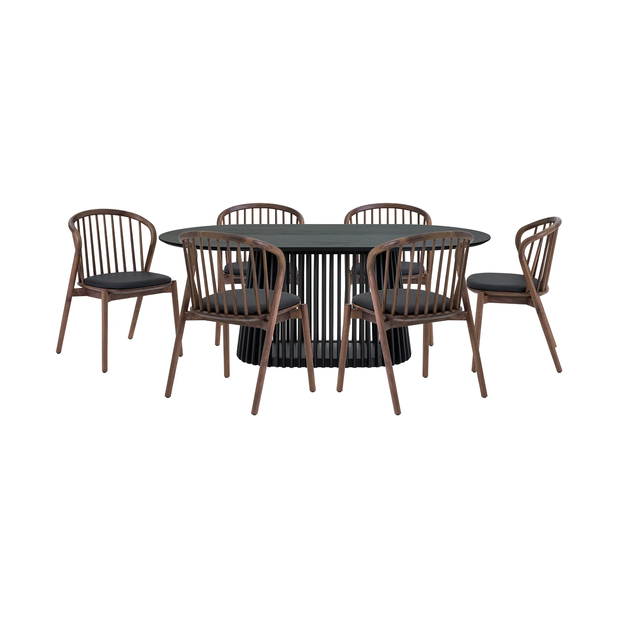 Pasadena Echo 7 Piece Oval Dining Set in Black Oak Finish with Walnut Finish Chairs