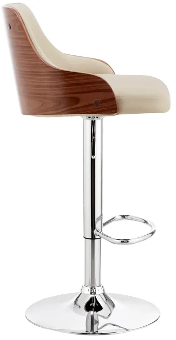 Asher Adjustable Cream Faux Leather and Chrome Finish Bar Stool