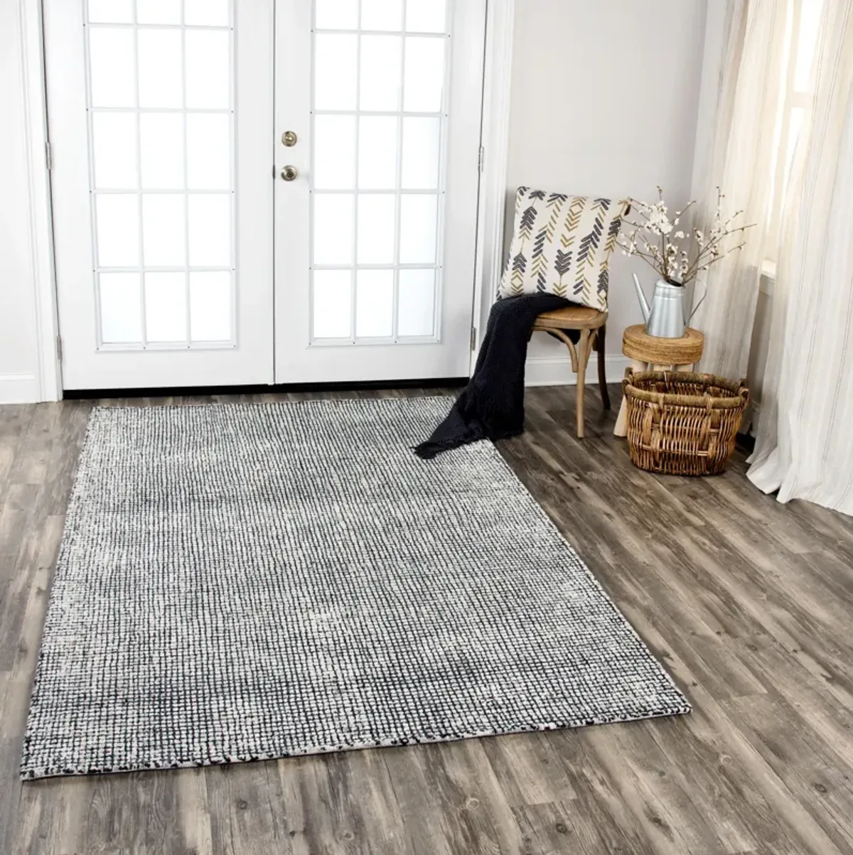 Talbot Black/White Tweed Wool 5' x 8' Rectangle Rug